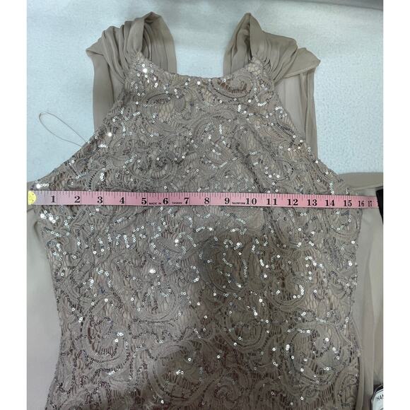 ALEX & EVE SZ 6 M Mauve Flyaway-Back Sequin Lace Halter Maxi Gown NWT B41 *flaw - Picture 7 of 10